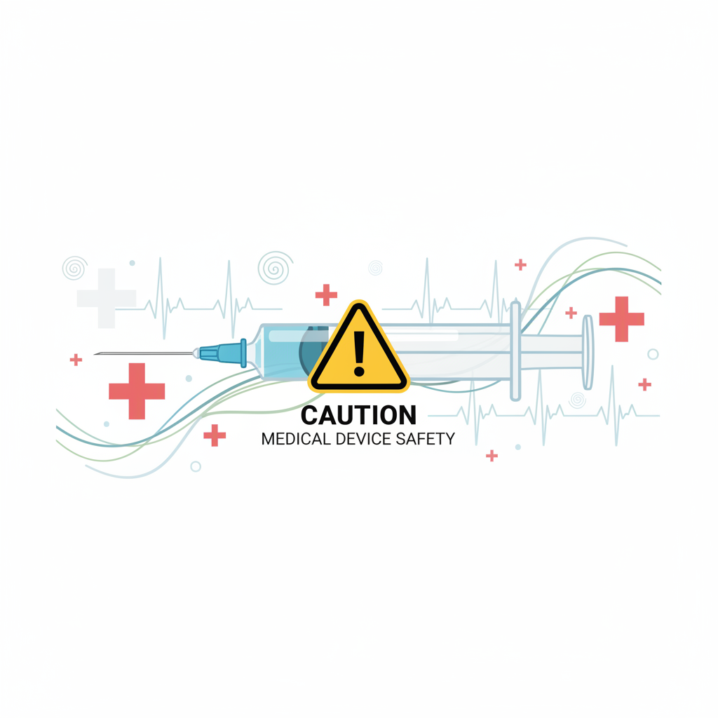 Illustration of a syringe with a warning triangle, medical safety concept