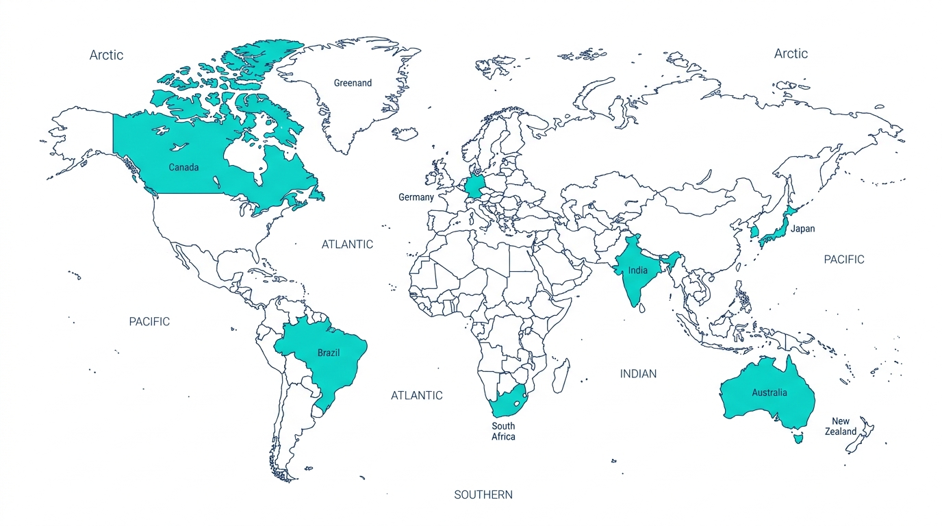 World Map with Tech Laws Highlighted