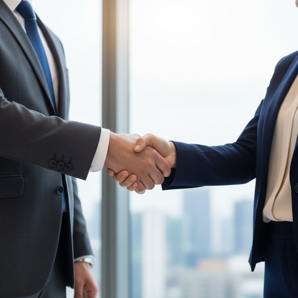 Professional handshake close up, business attire, high quality, signifying agreement