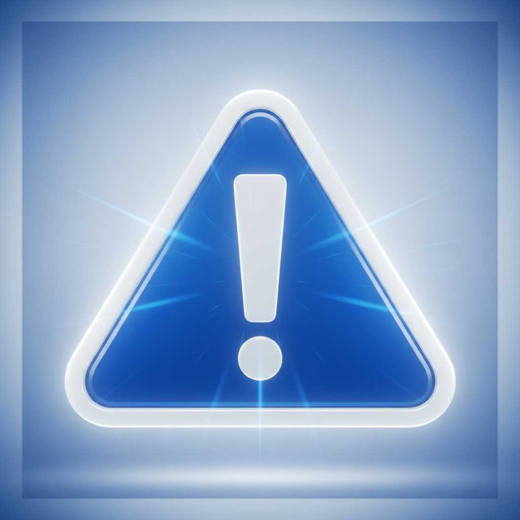 3D render of a scientific warning symbol or attention icon, clean blue and white