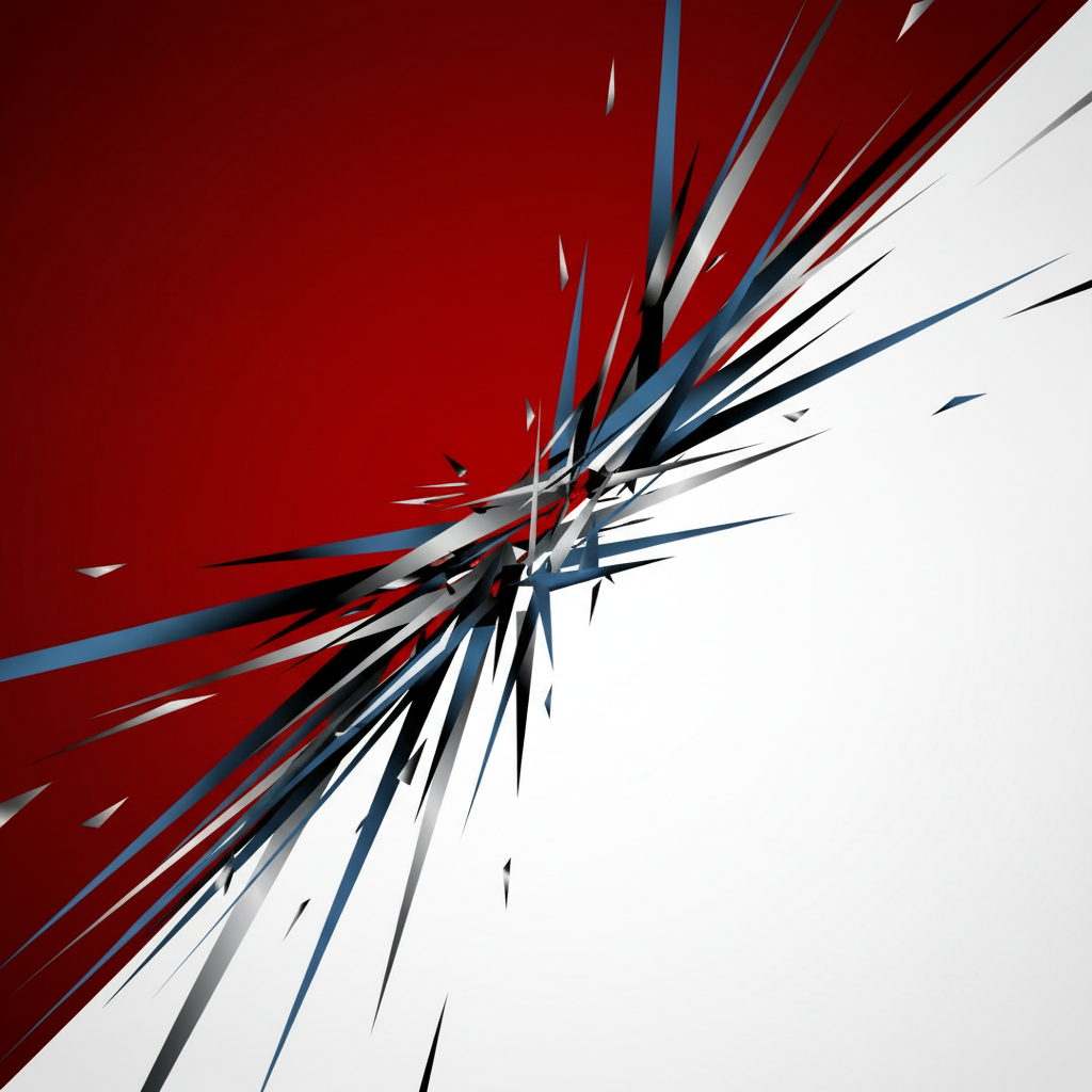 Abstract geometric background, split red and white, dynamic lines representing speed and structure