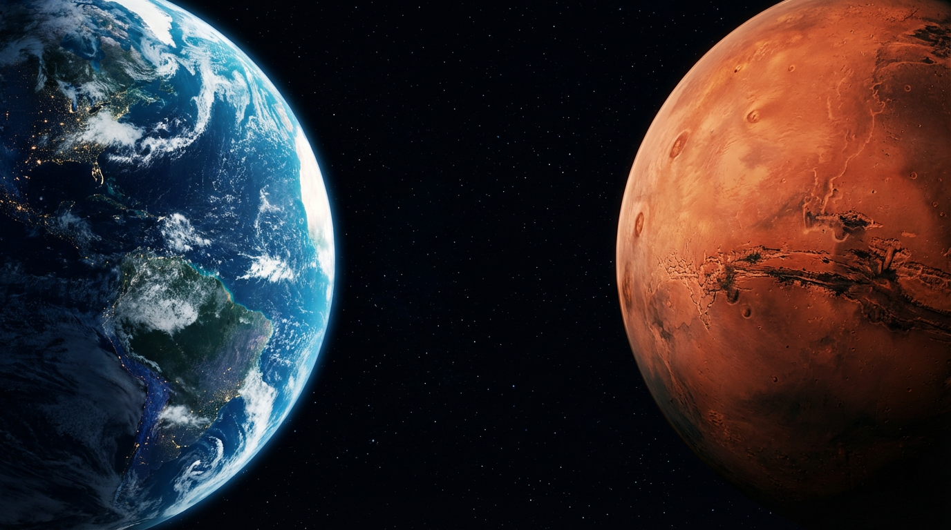 Earth and Mars Split View