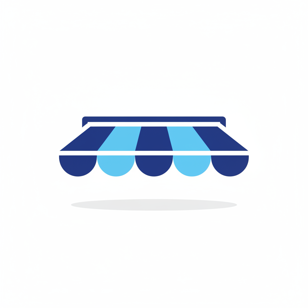 icon of an awning or sun shade markise usually used for patios, simple flat vector, blue style