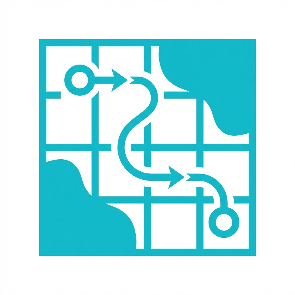 Icon representing a path on a map, flat vector logic style, cyan color