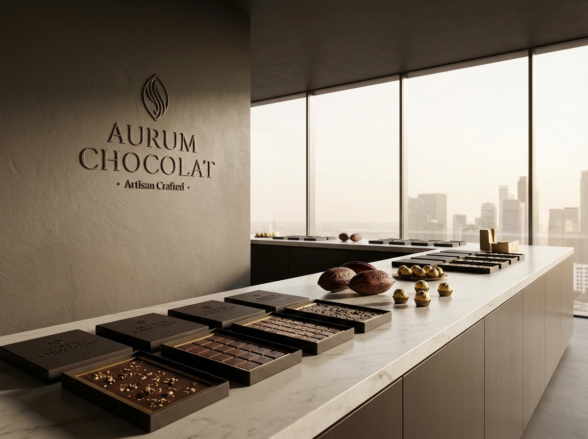 Premium chocolate brand marketing concept, elegant, minimal, high-end retail visual identity