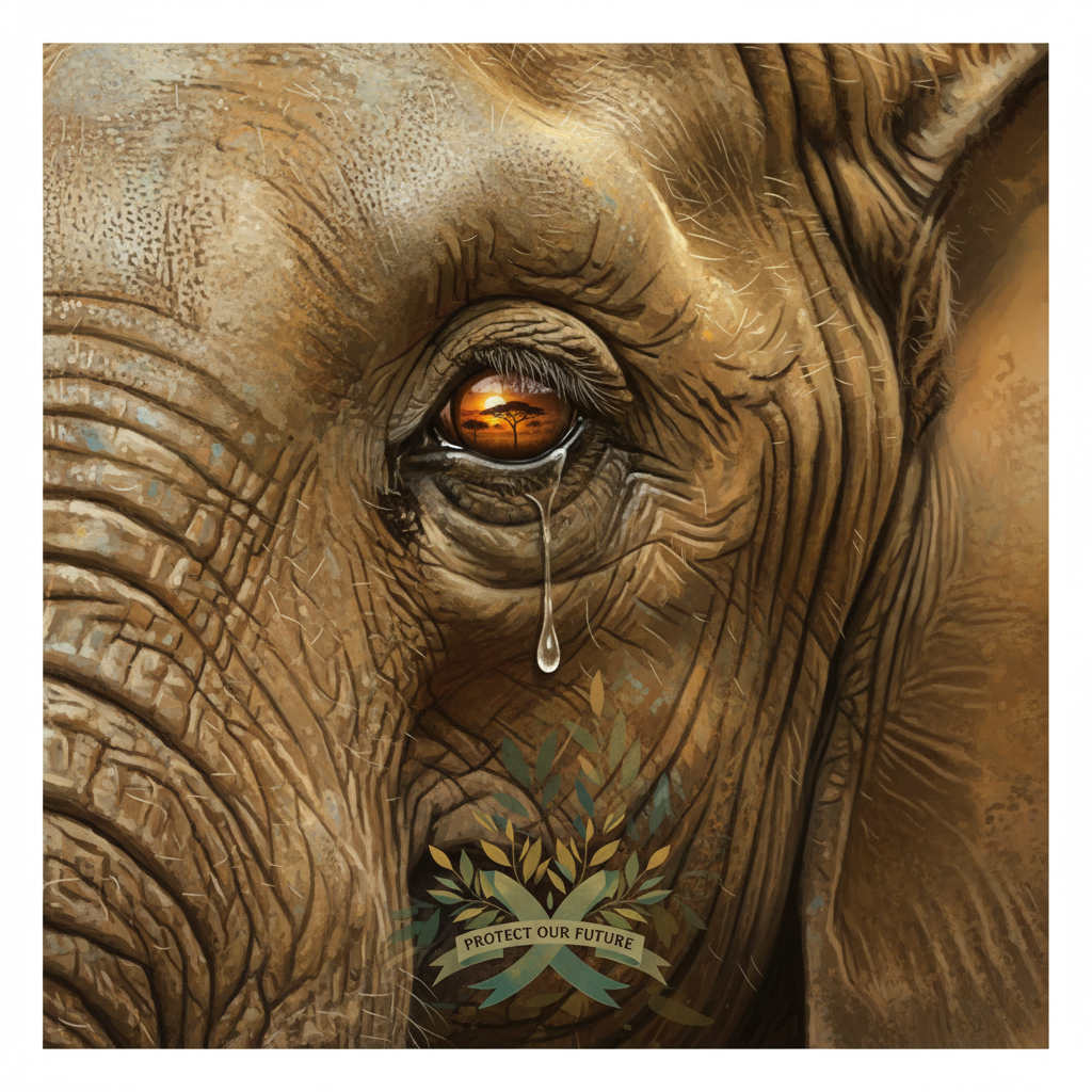 close up artistic shot of an african elephant face eye, highly detailed, emotional, conservation theme