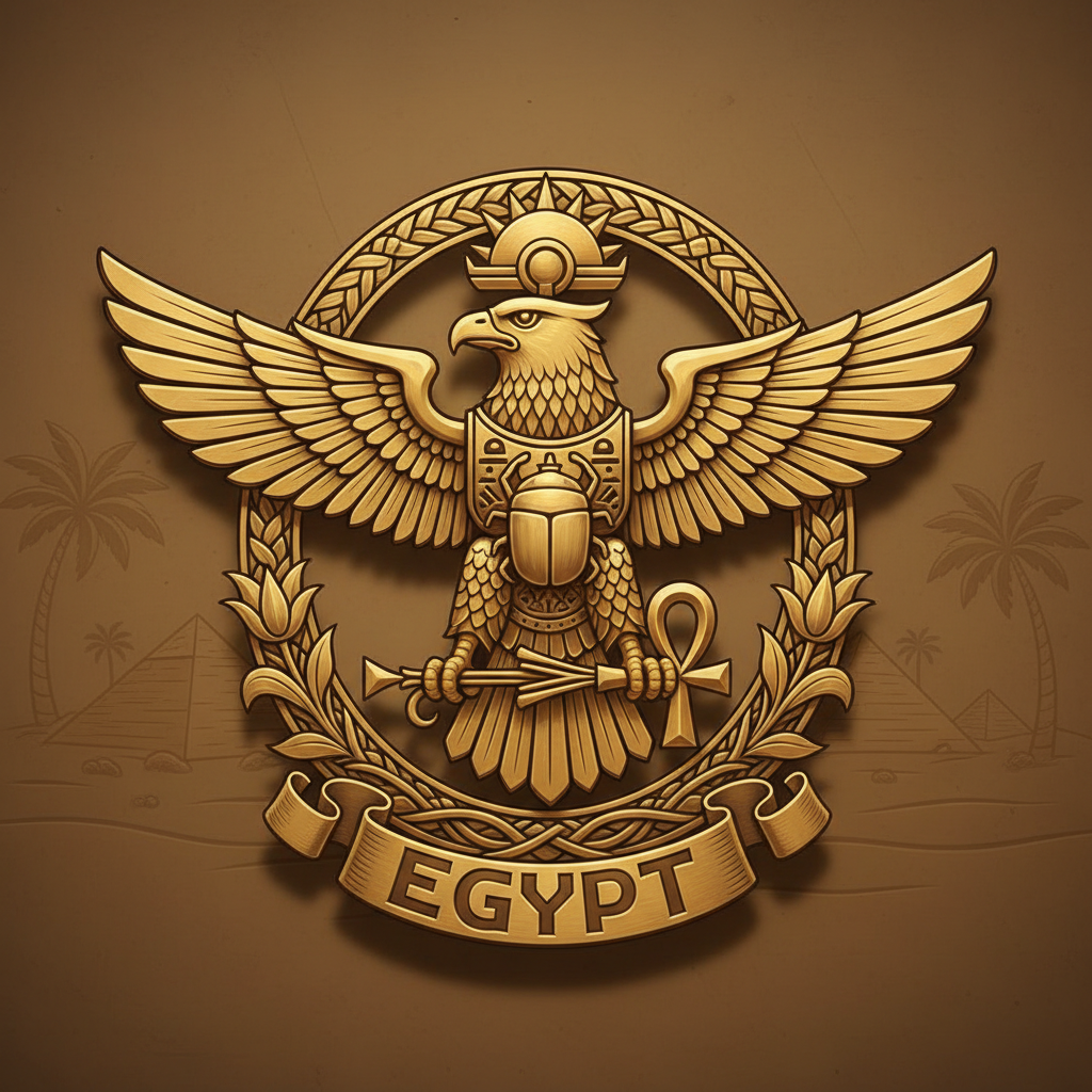 symbolic illustration of military eagle badge egypt style gold