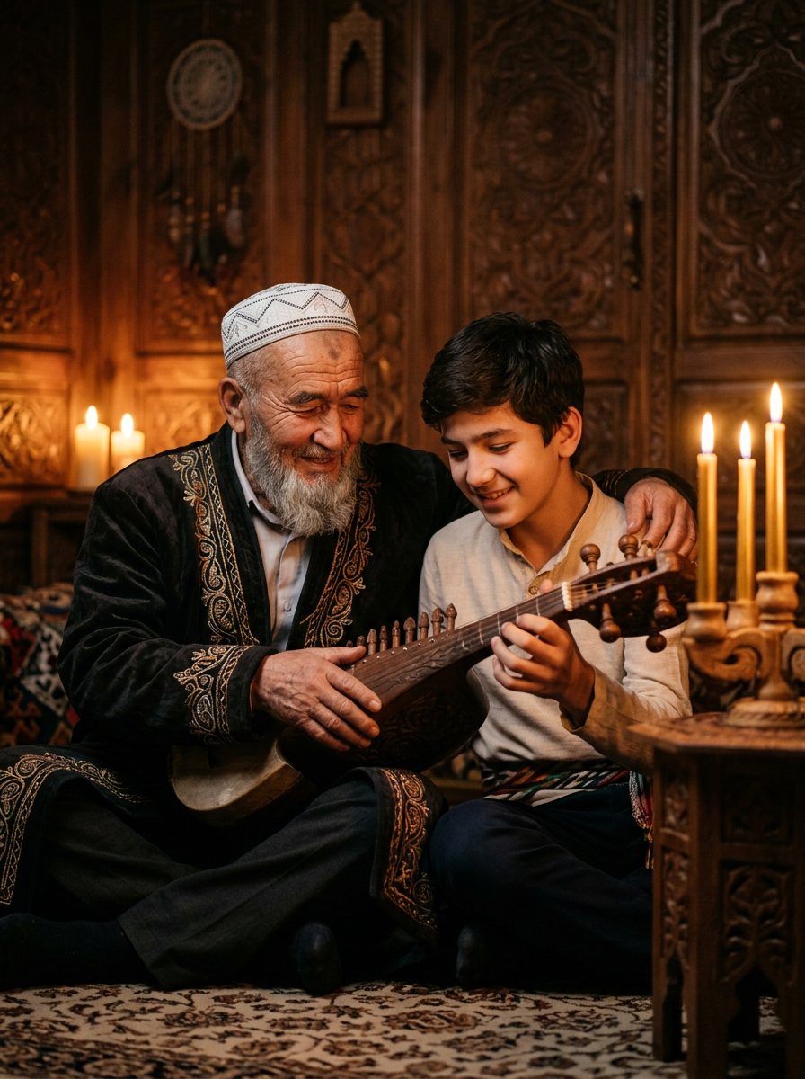 Grandfather teaching grandson