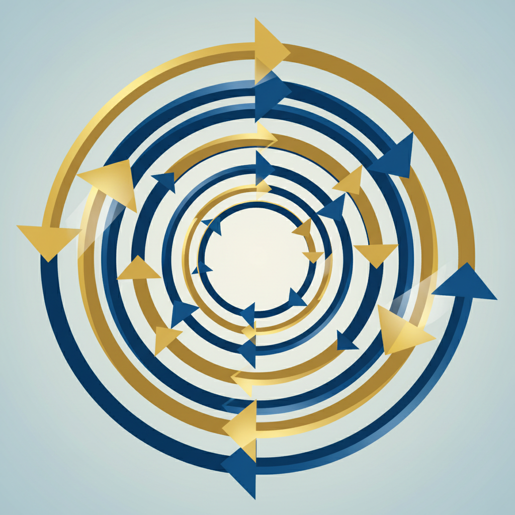 abstract circular flow diagram vector style business blue and gold