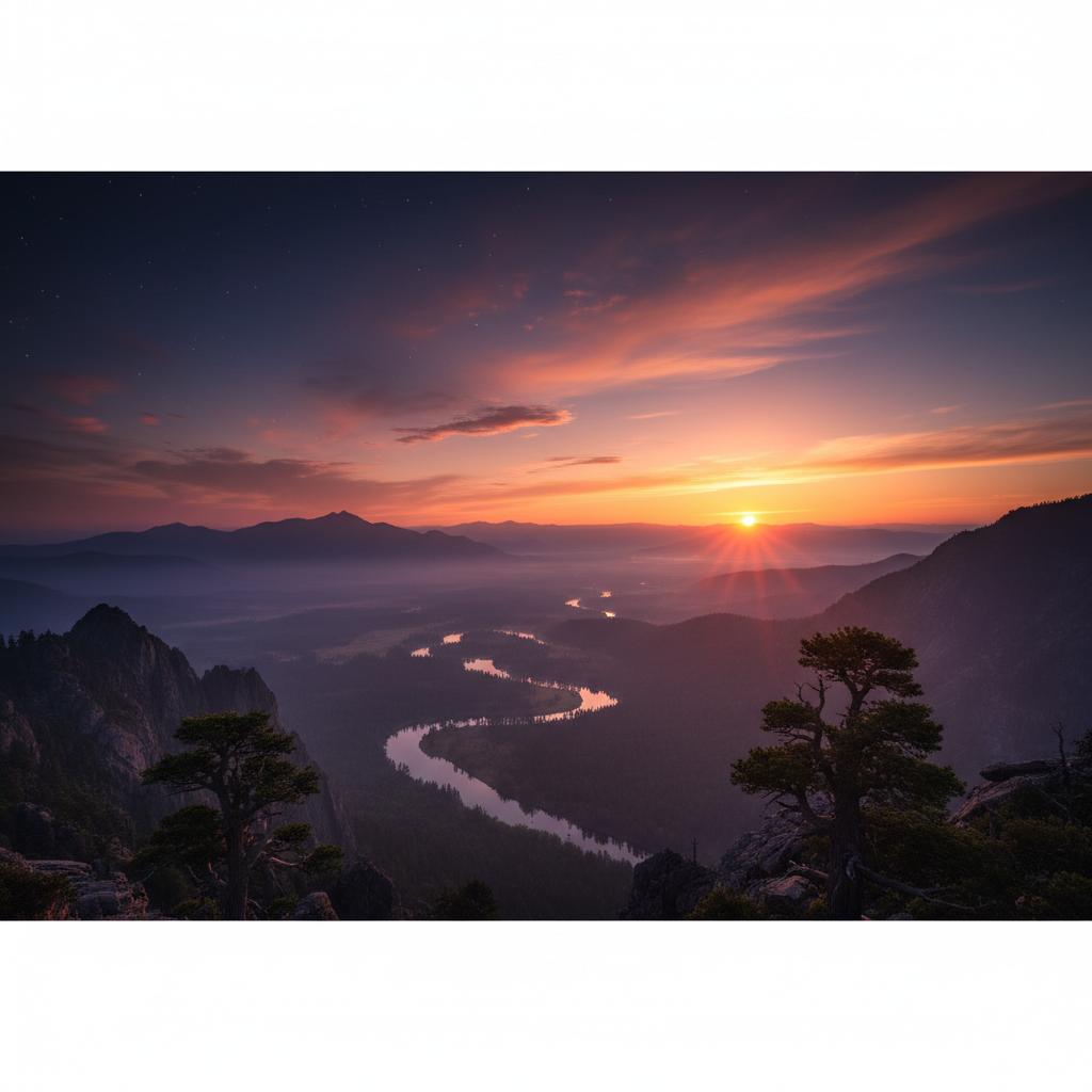 Sunrise horizon, darkness fading away with light appearing, realistic landscape photography style
