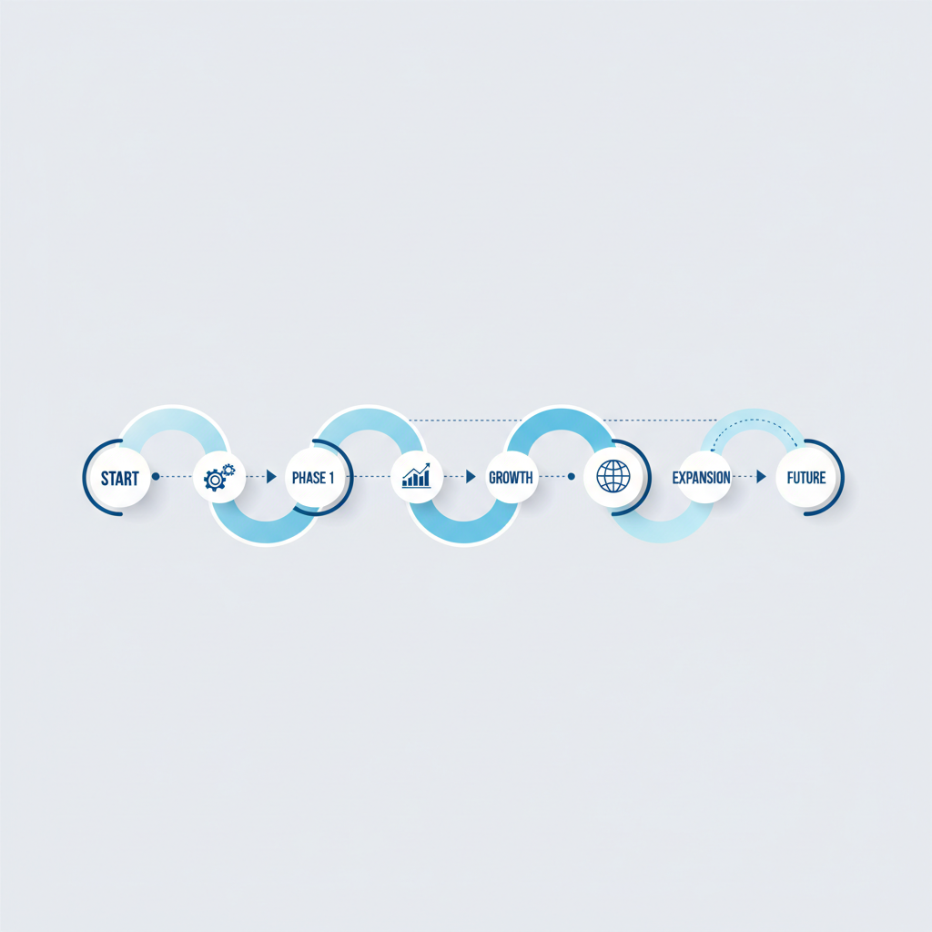 graphic of a winding road or timeline path with milestones, business minimalist style