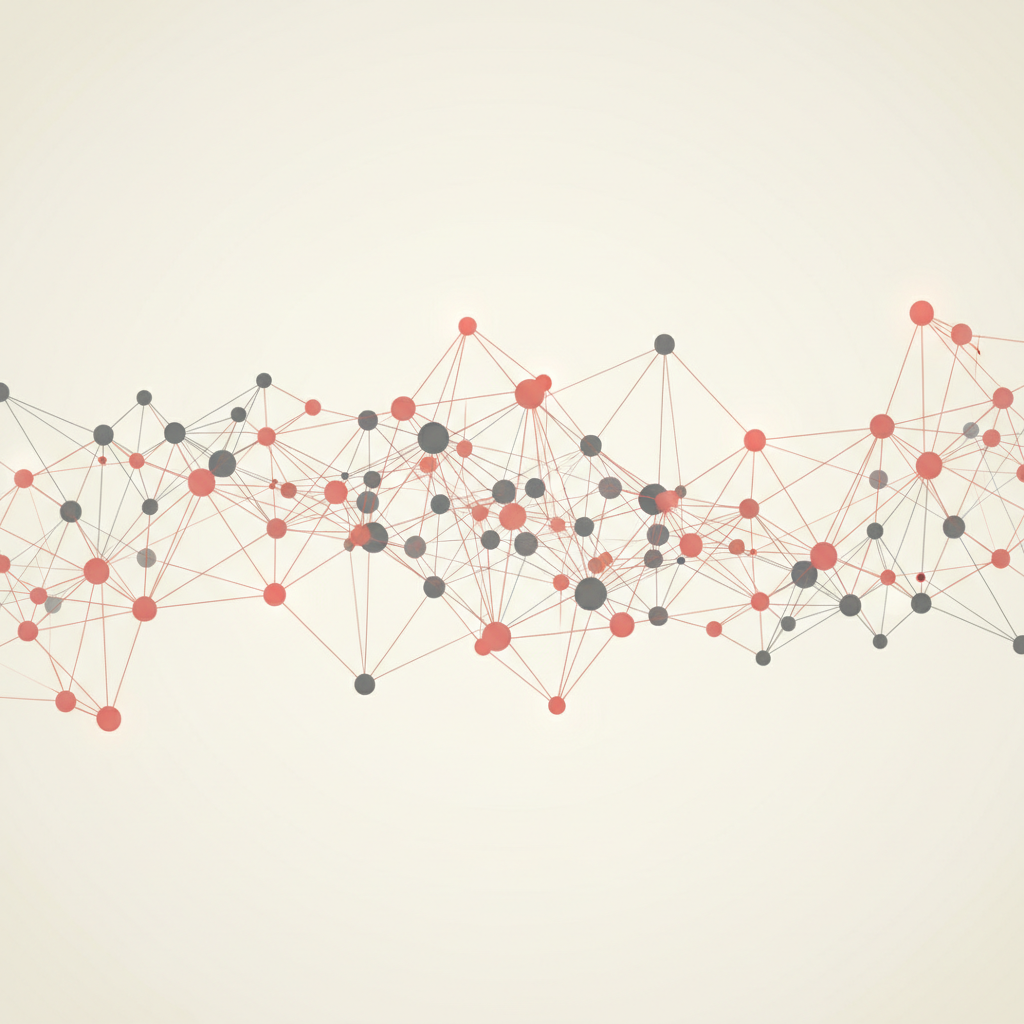 Abstract network connection background, red and grey nodes, subtle, technological, light background