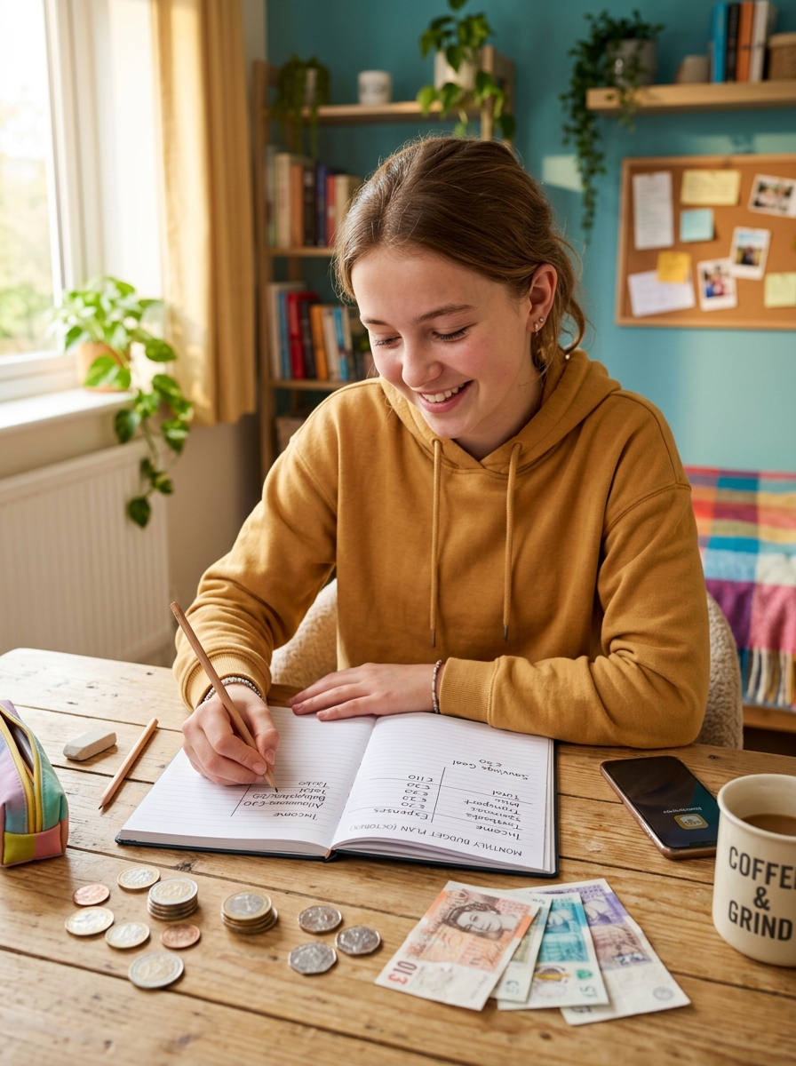 Teenager writing a budget