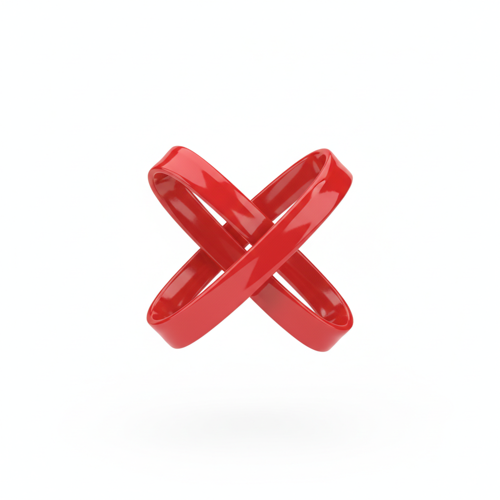 red artistic cross mark or stop sign, 3d render, clean white background