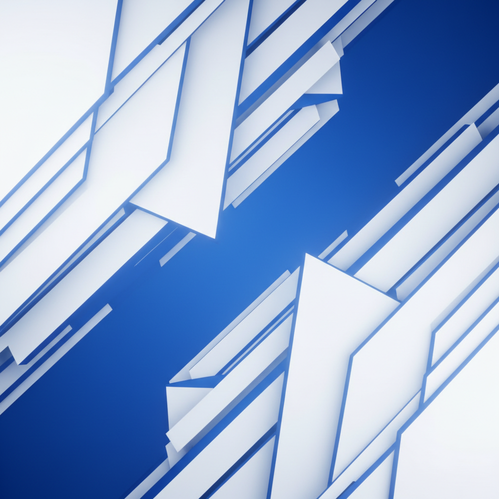 abstract architectural geometric clean lines, white and electric blue, minimalist, corporate art