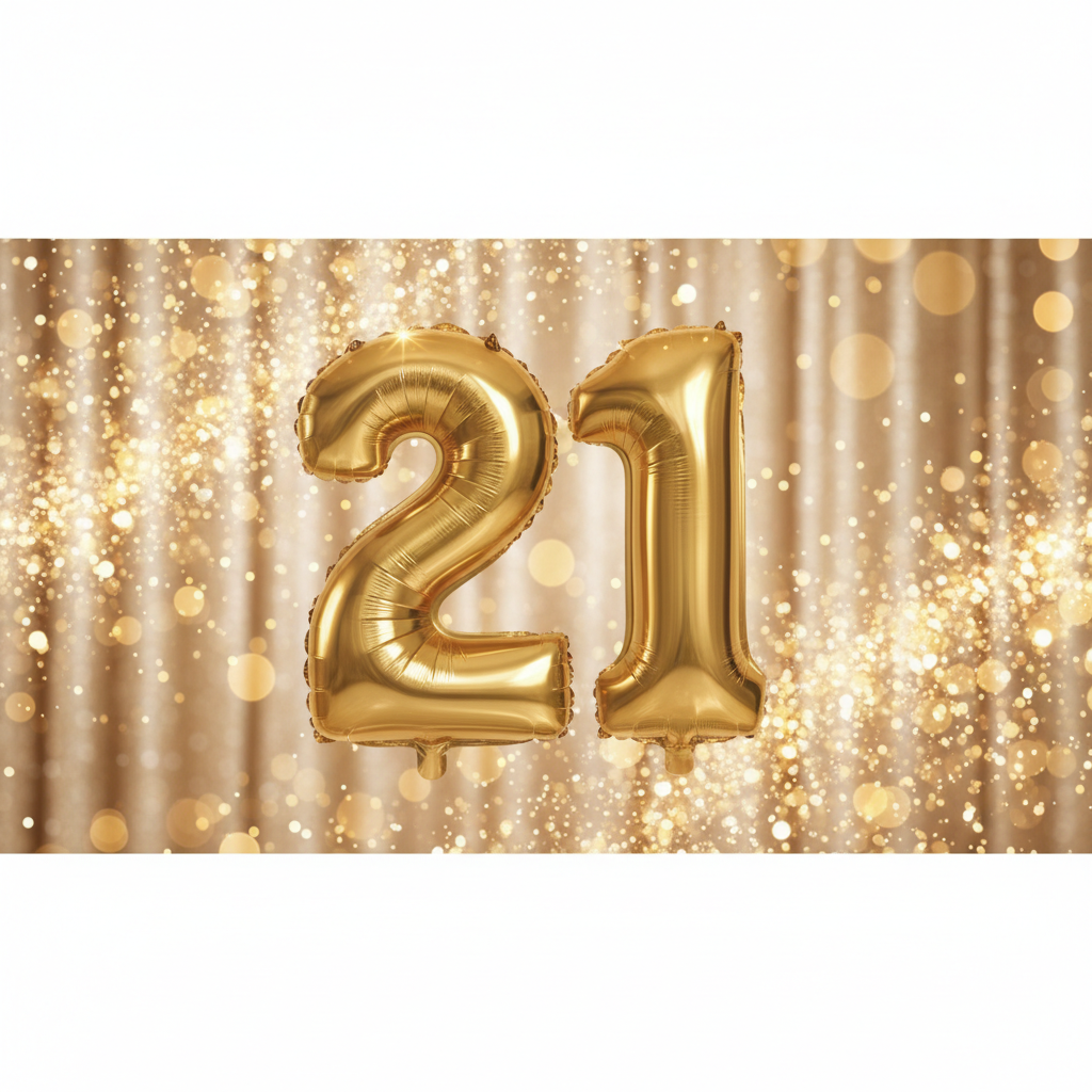 Glamorous 21st birthday aesthetic gold balloons and sparkles