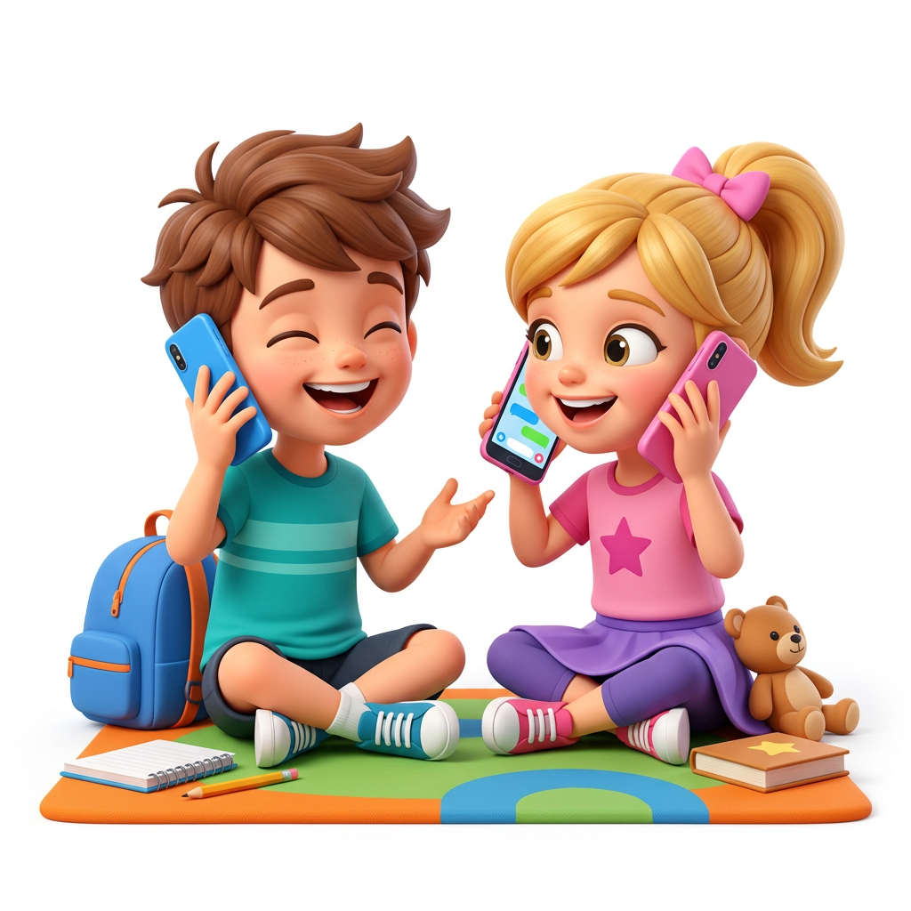 Bolalar telefonda gaplashmoqda