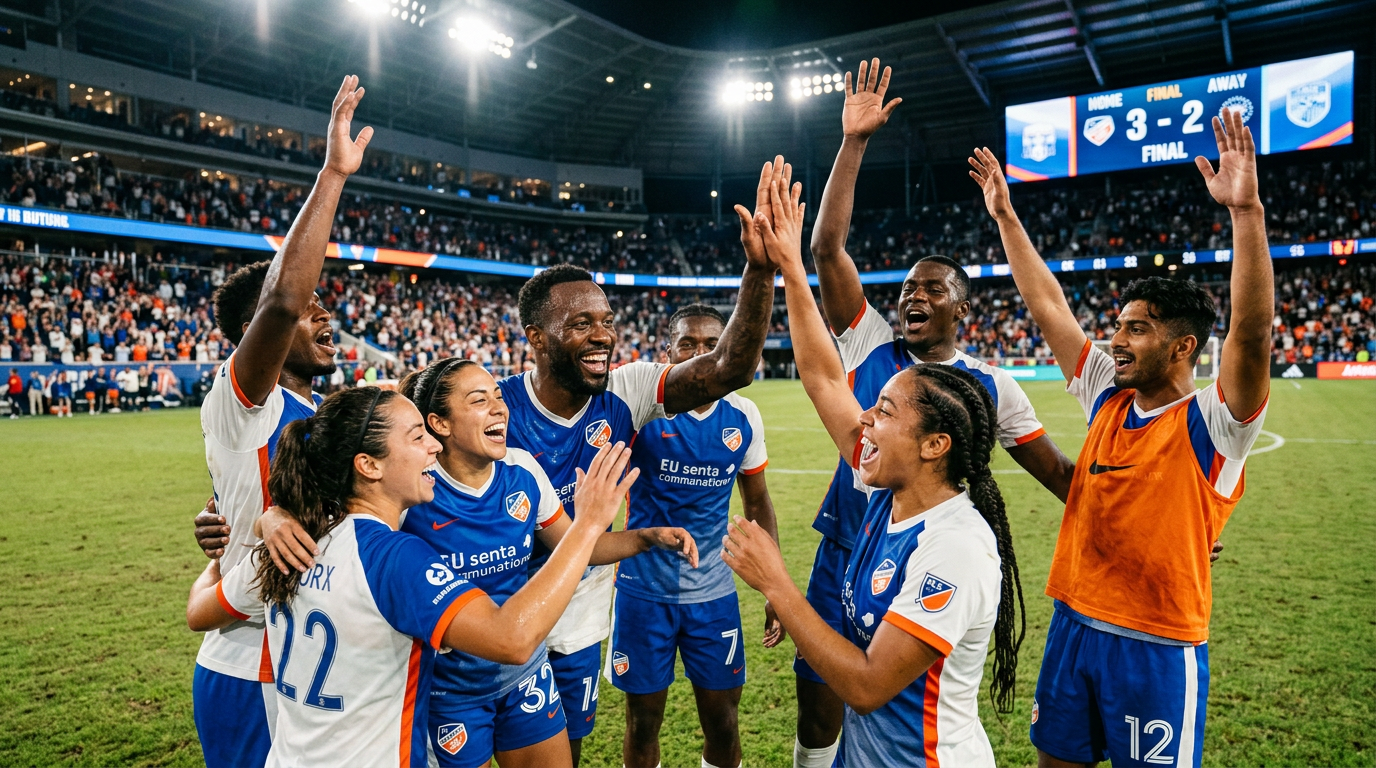 Athletes celebrating together