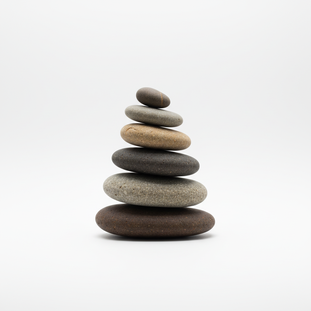 minimalist photography of a balance stone sculpture on a white background, zen, focus