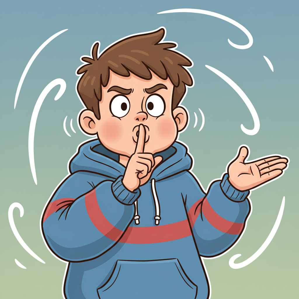 ninja character putting finger on lips, stealth mode, cool dark style illustration