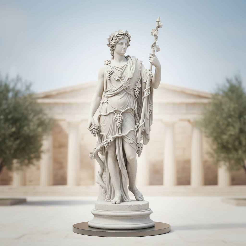 Marble statue of Dionysus Greek God with grapevines, classical style