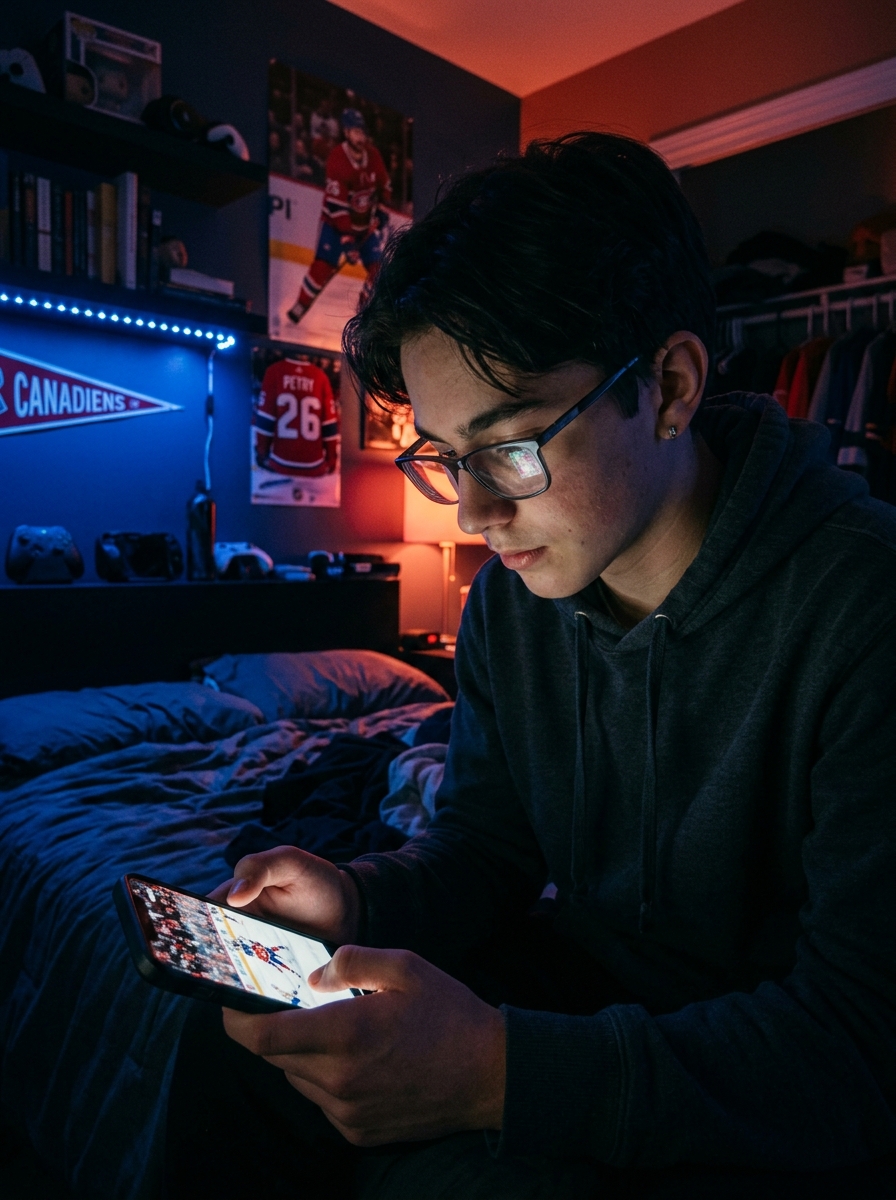 Teenager watching hockey