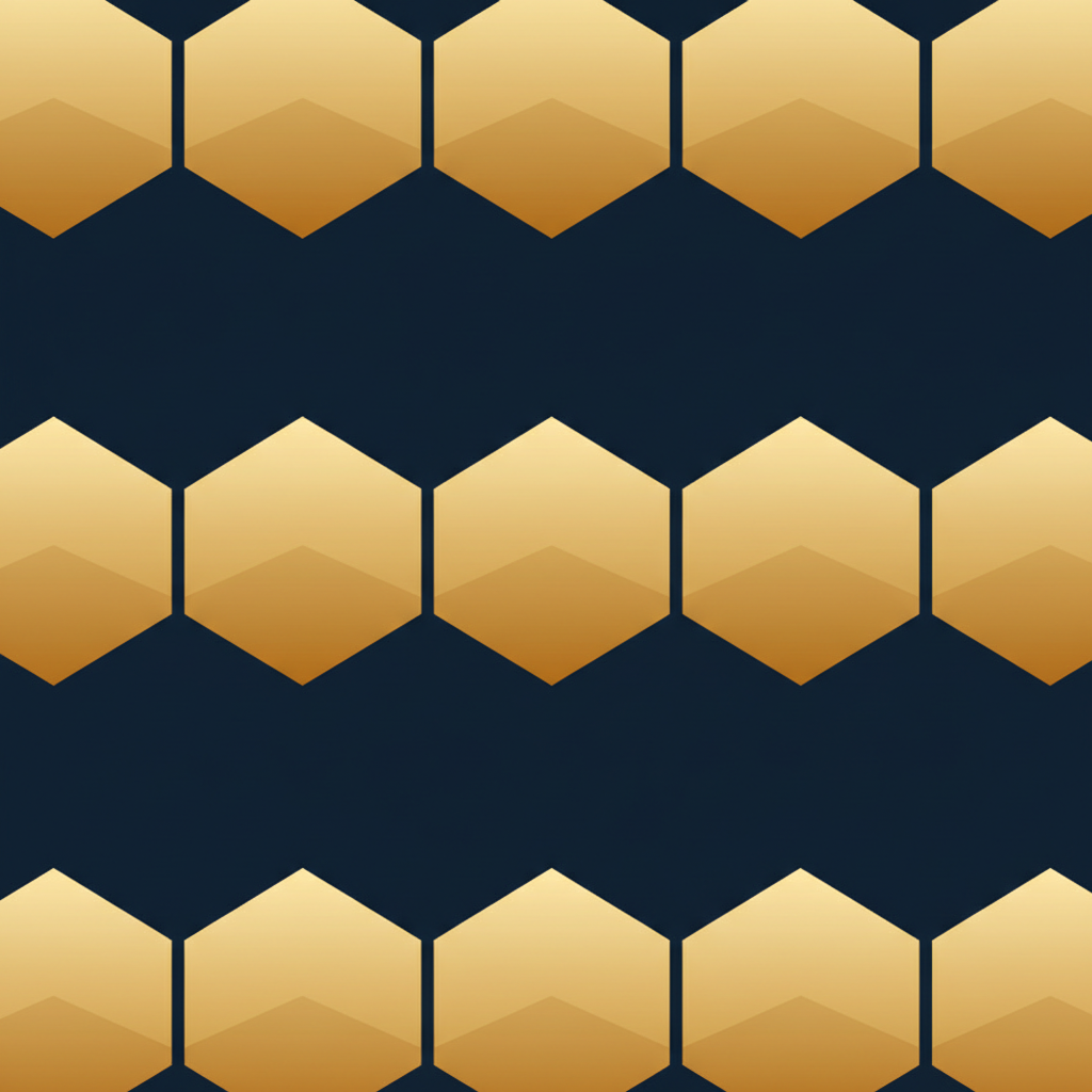 vector illustration of golden hexagonal honeycombs on dark blue background, bright and geometric, flat style