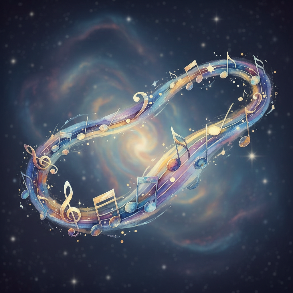 Magical music notes floating in the air artistic