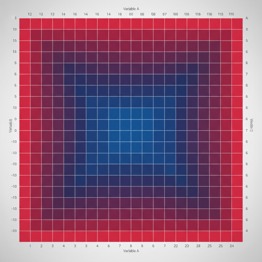 scientific correlation matrix heatmap, squares with shades of red and blue, clean modern data visualization