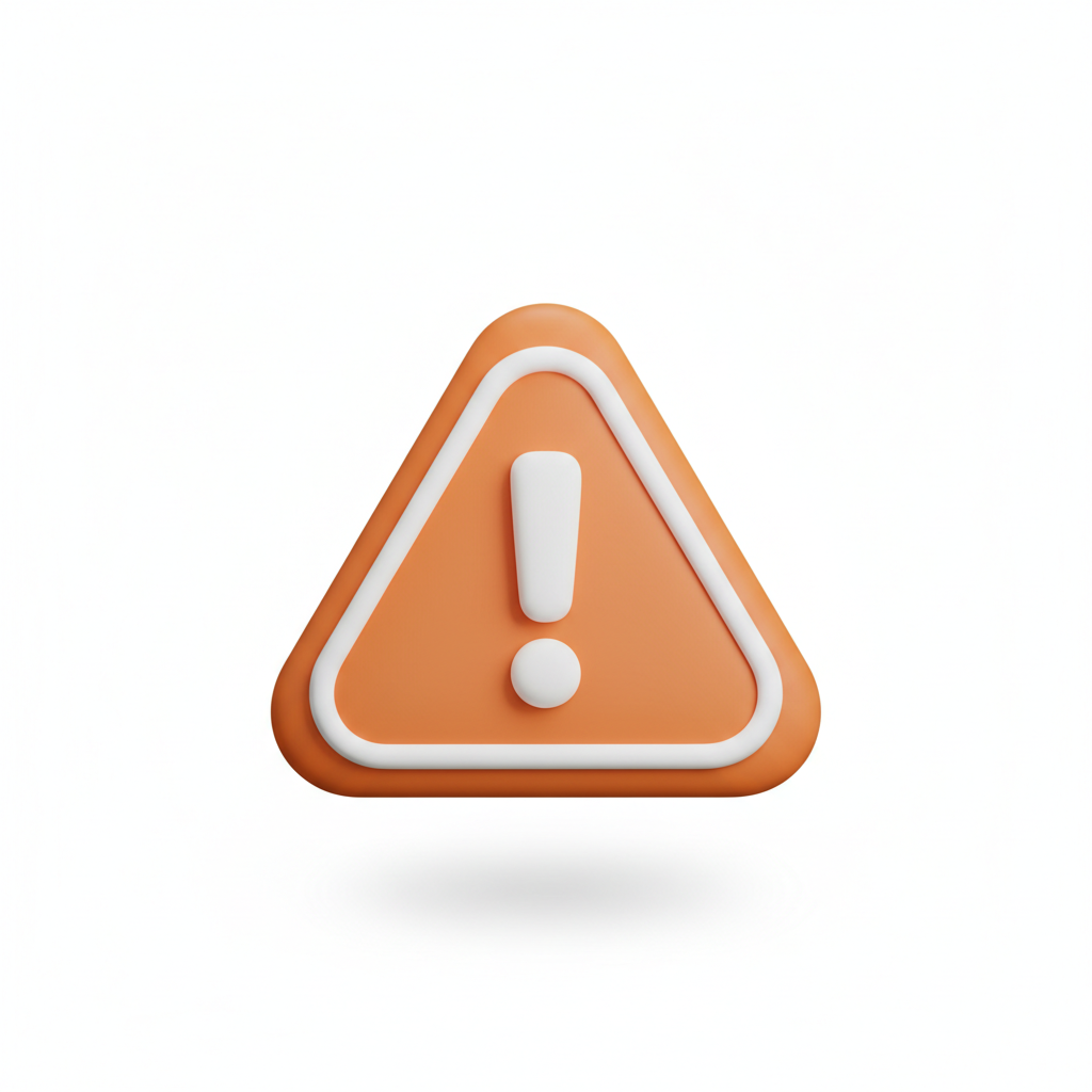 alert warning icon, minimalist 3d style, orange and white, isolated on white background