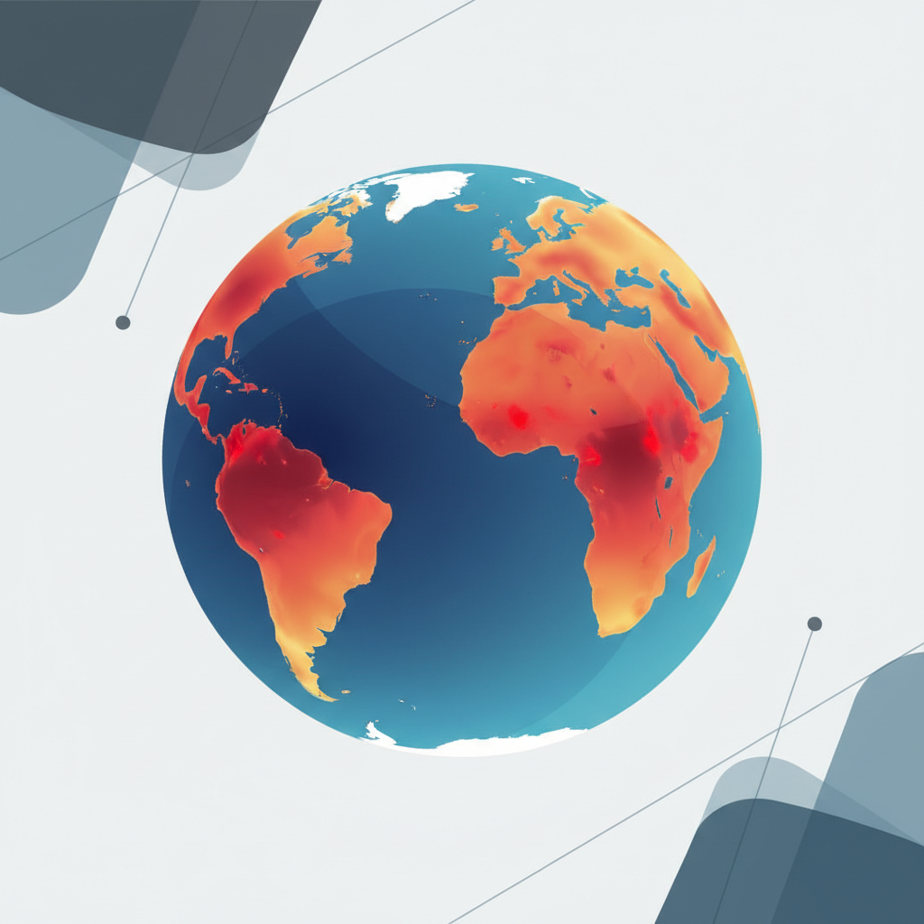 minimalist abstract earth globe showing temperature warming heatmap, clean design, modern geography presentation background, high quality, 8k