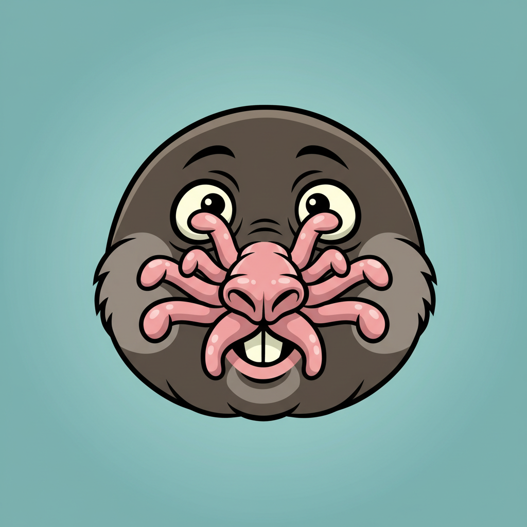 Cartoon Star-nosed mole face close up, funny but slightly weird, vector illustration