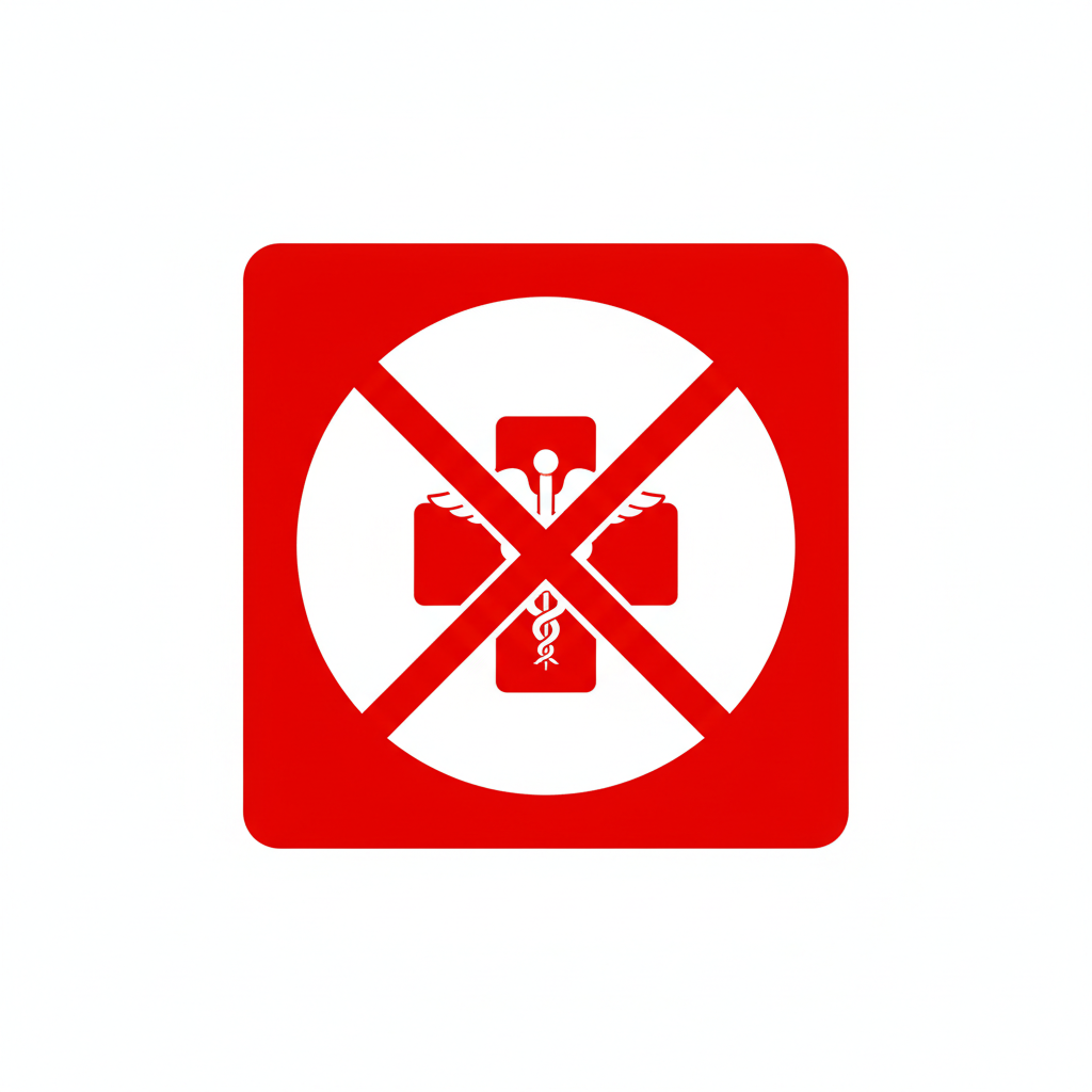 Medical warning symbol or restriction sign, clean minimalist design, red and white