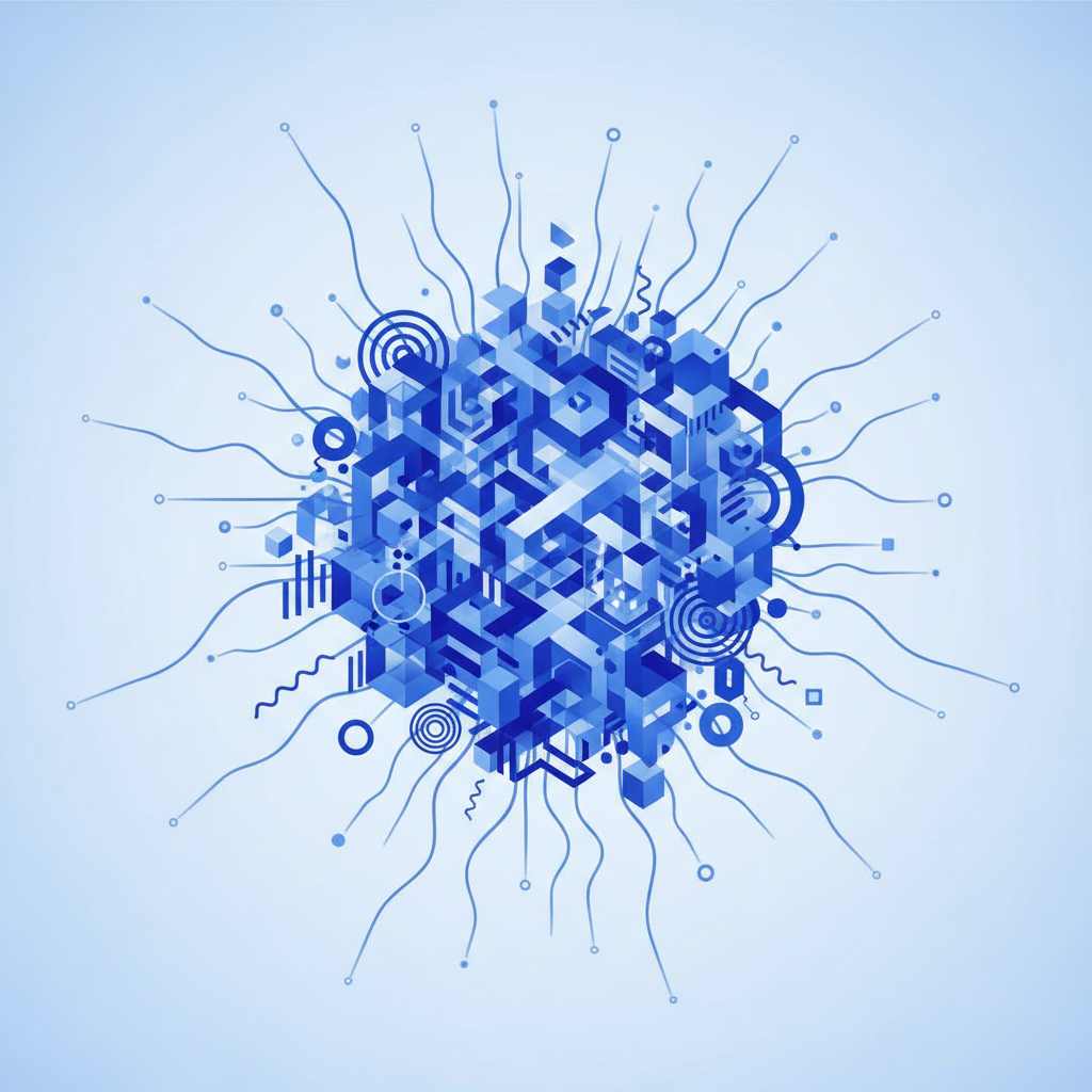 Abstract representation of mental pressure or complexity, clean minimal vector style illustration in blue tones