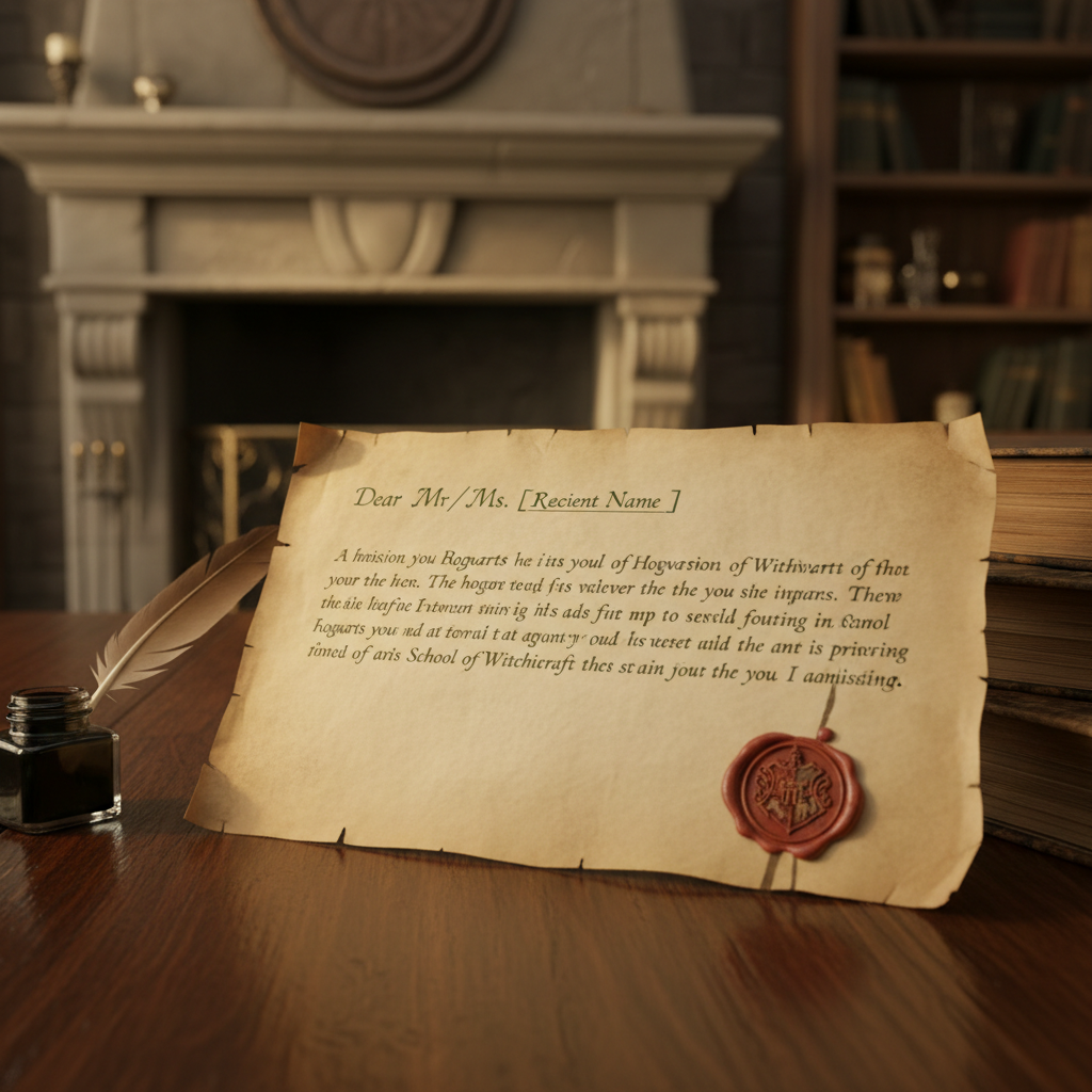 Hogwarts acceptance letter on a table