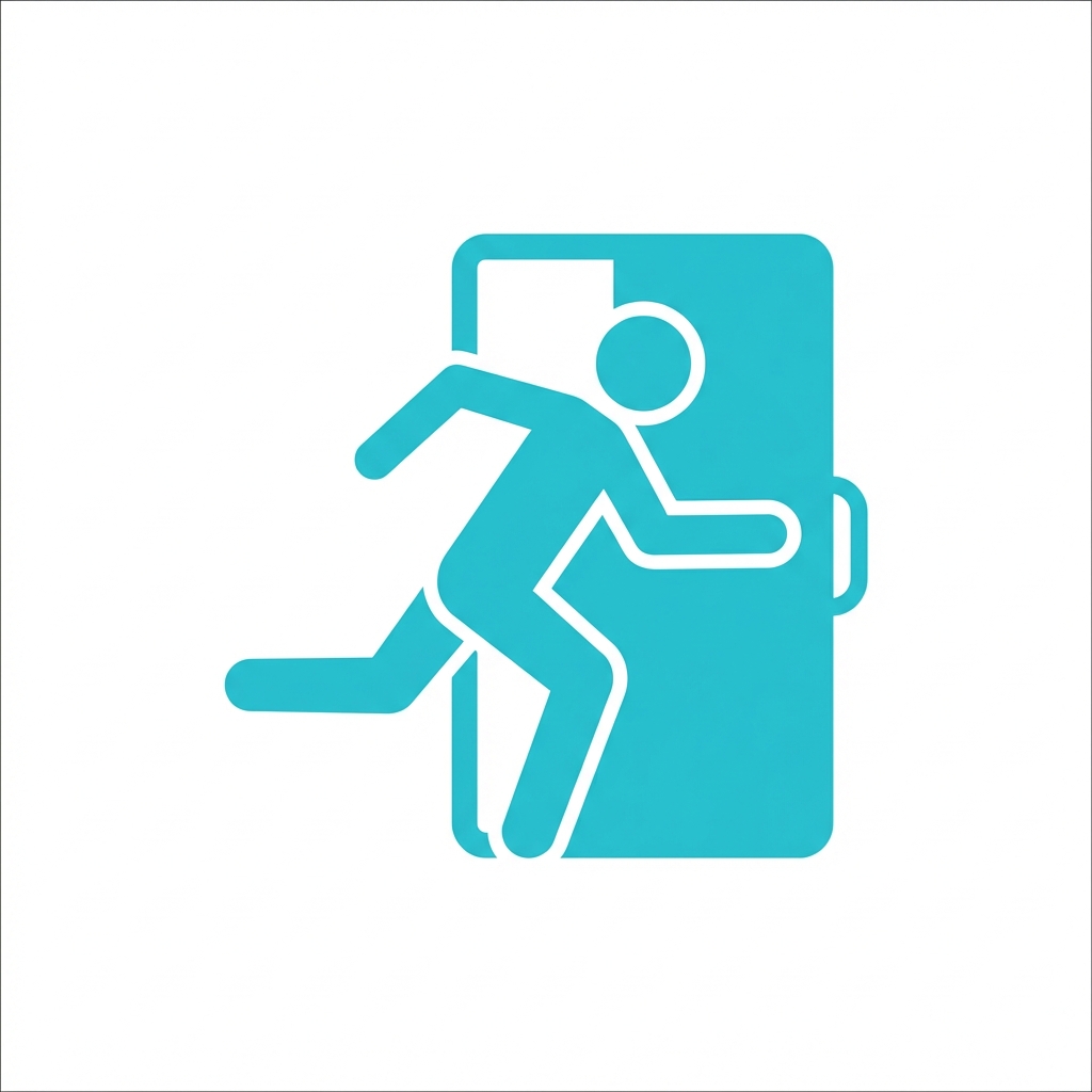 Icon representing a runner or exit door, flat vector logic style, cyan color