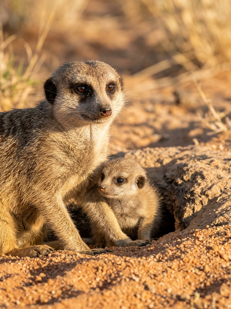 Meerkat adult and pup