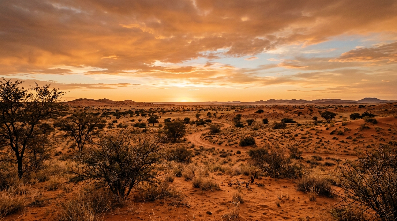 Kalahari desert landscape at golden hour