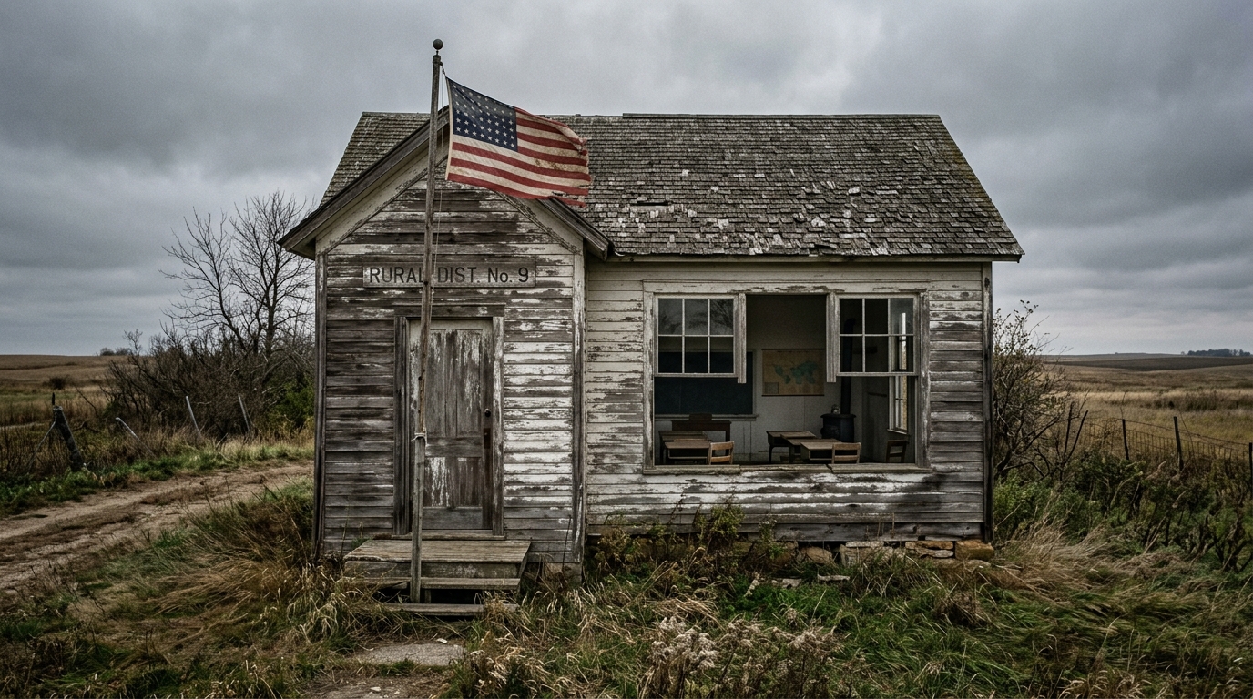 Weathered one-room schoolhouse