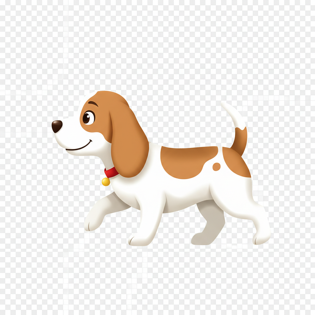cartoon white beagle dog walking sideways, transparent background style