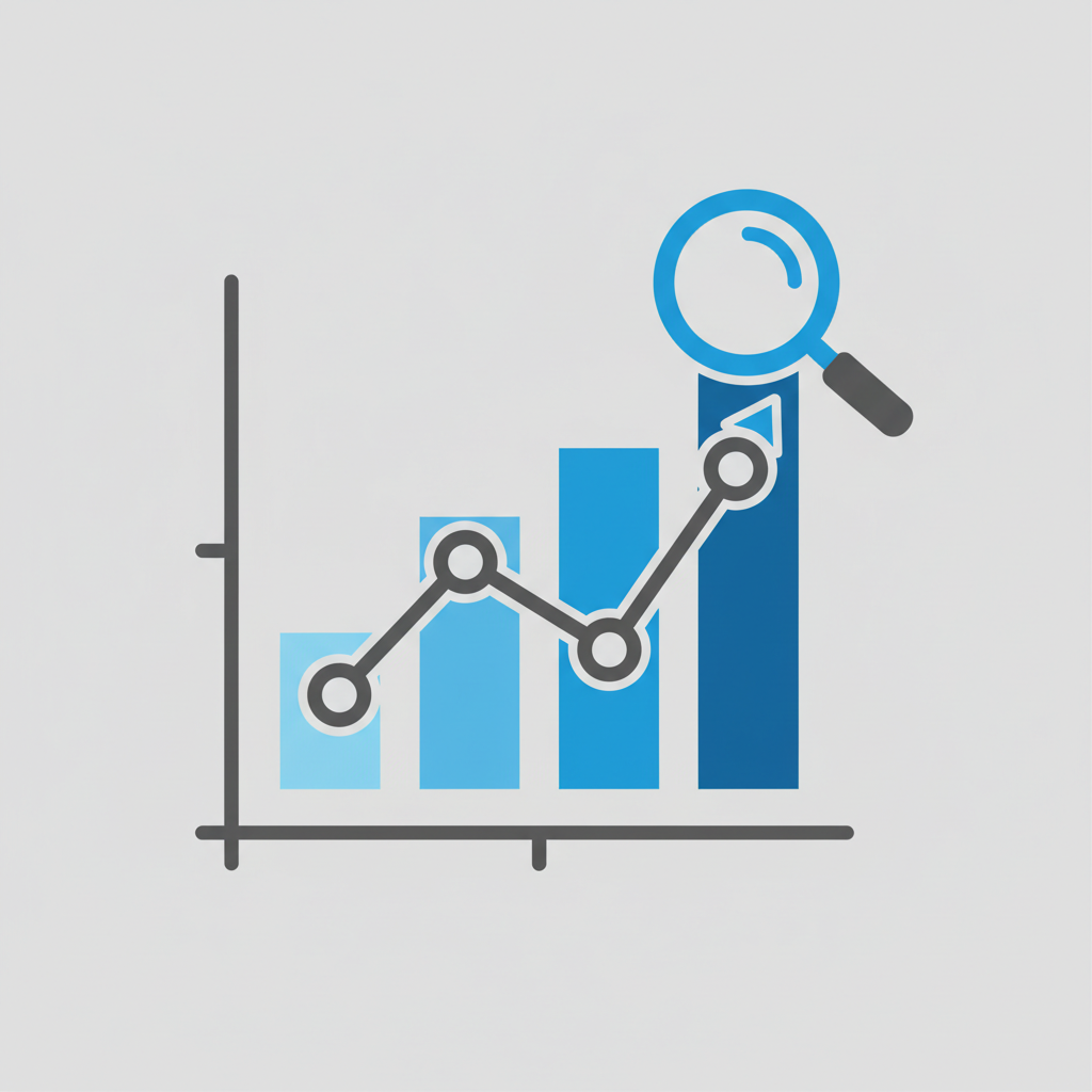 icon of a data chart analysis, minimal flat design, blue and grey