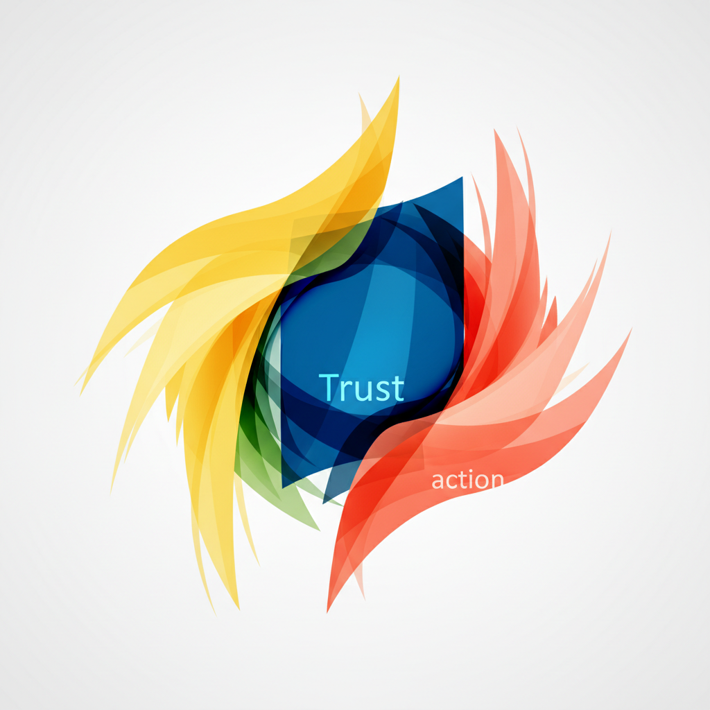 artistic abstract representation of color psychology, vibrant yellow for optimization, electric blue for trust, energetic coral for action, modern art style