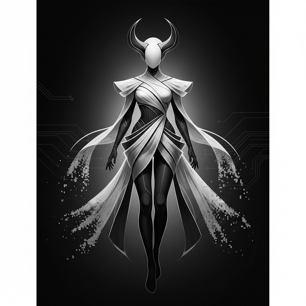 abstract artistic futuristic fashion concept illustration minimalist black and white