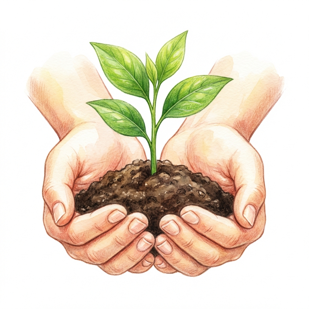 Hands holding sprout