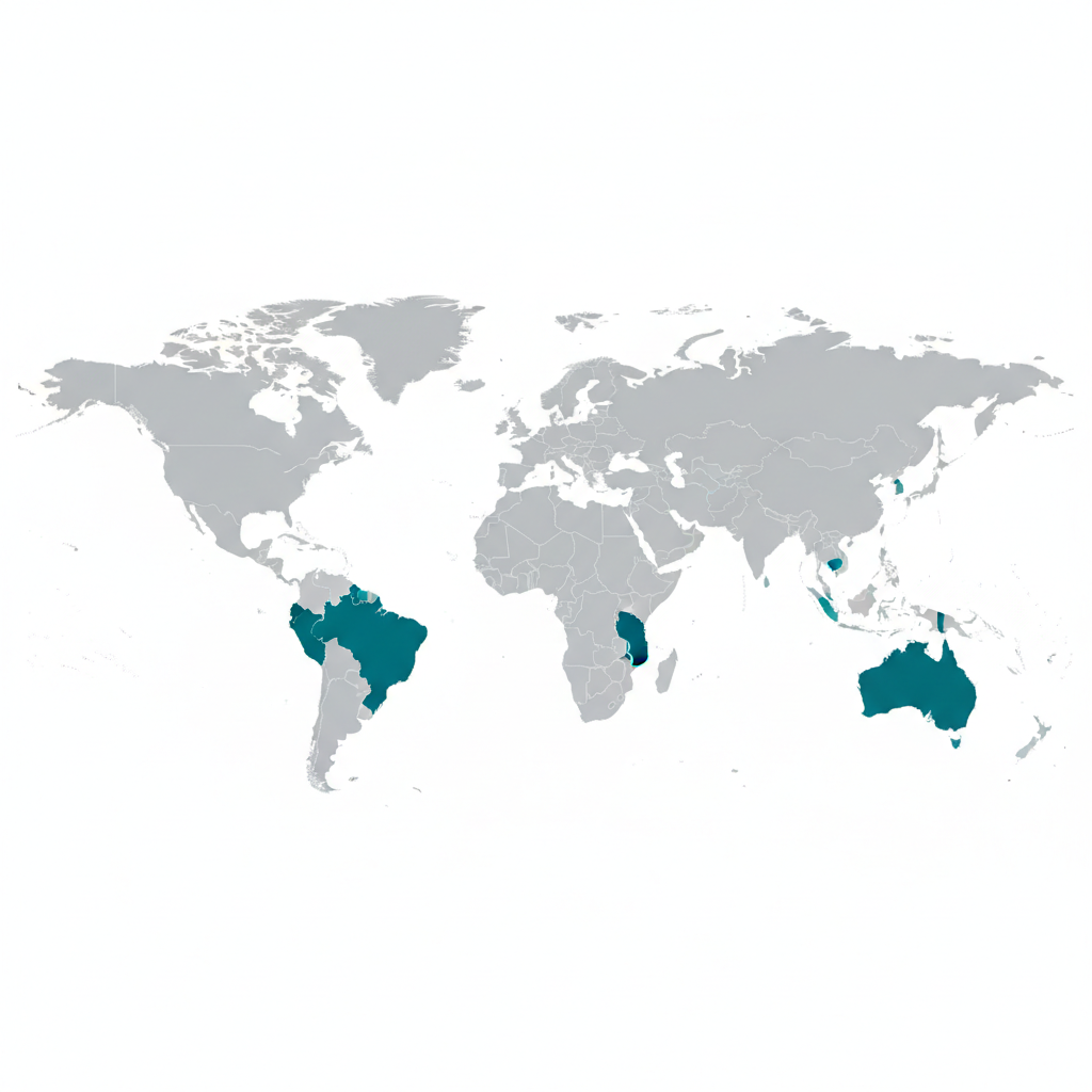 Minimalist world map highlighting UK, Ireland, Australia and USA in contrasting color