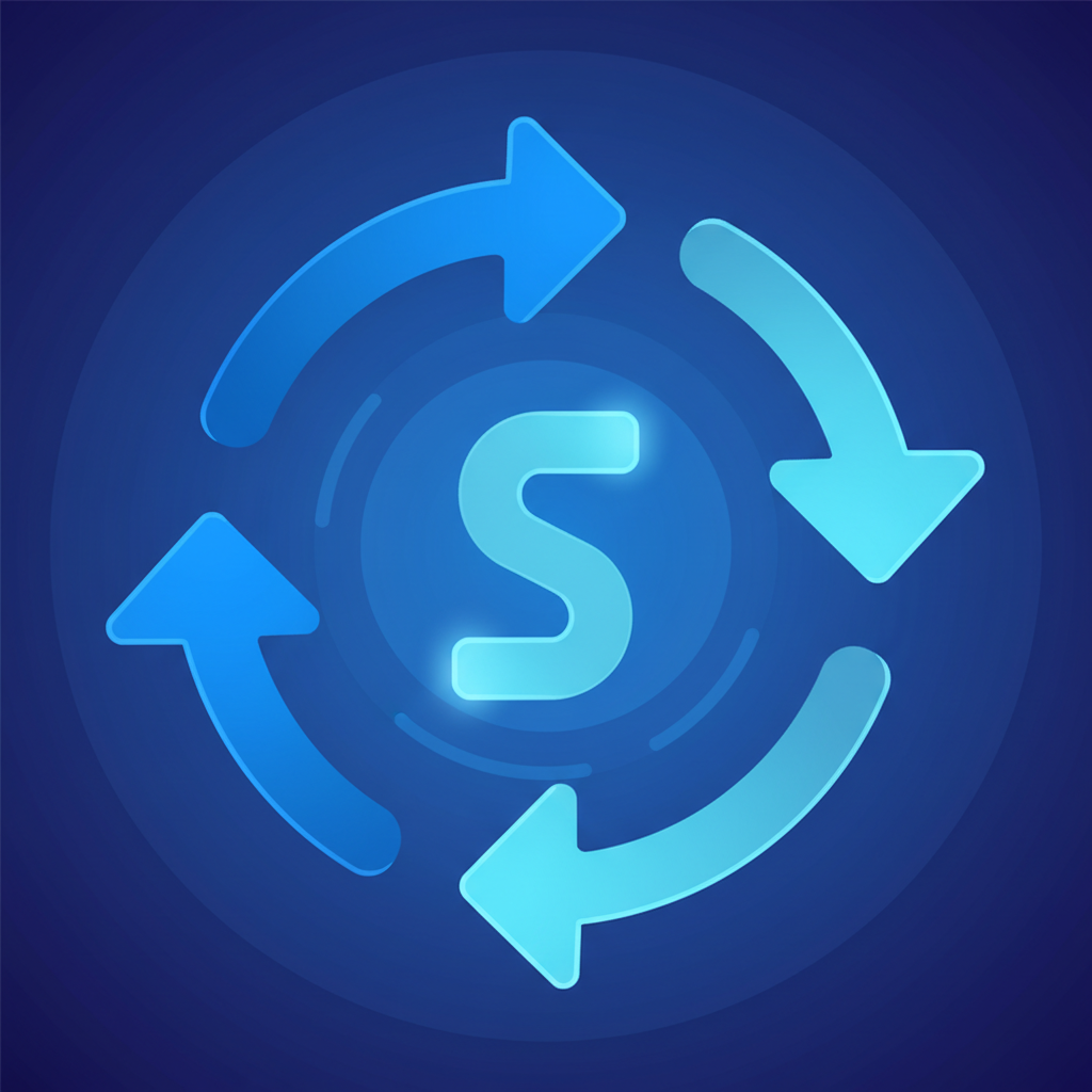 abstract icon graphic representing software update sync arrows blue clean style