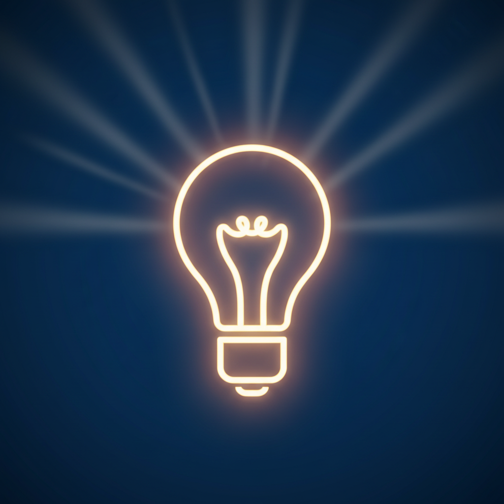 lightbulb icon glowing, simple clean minimal style