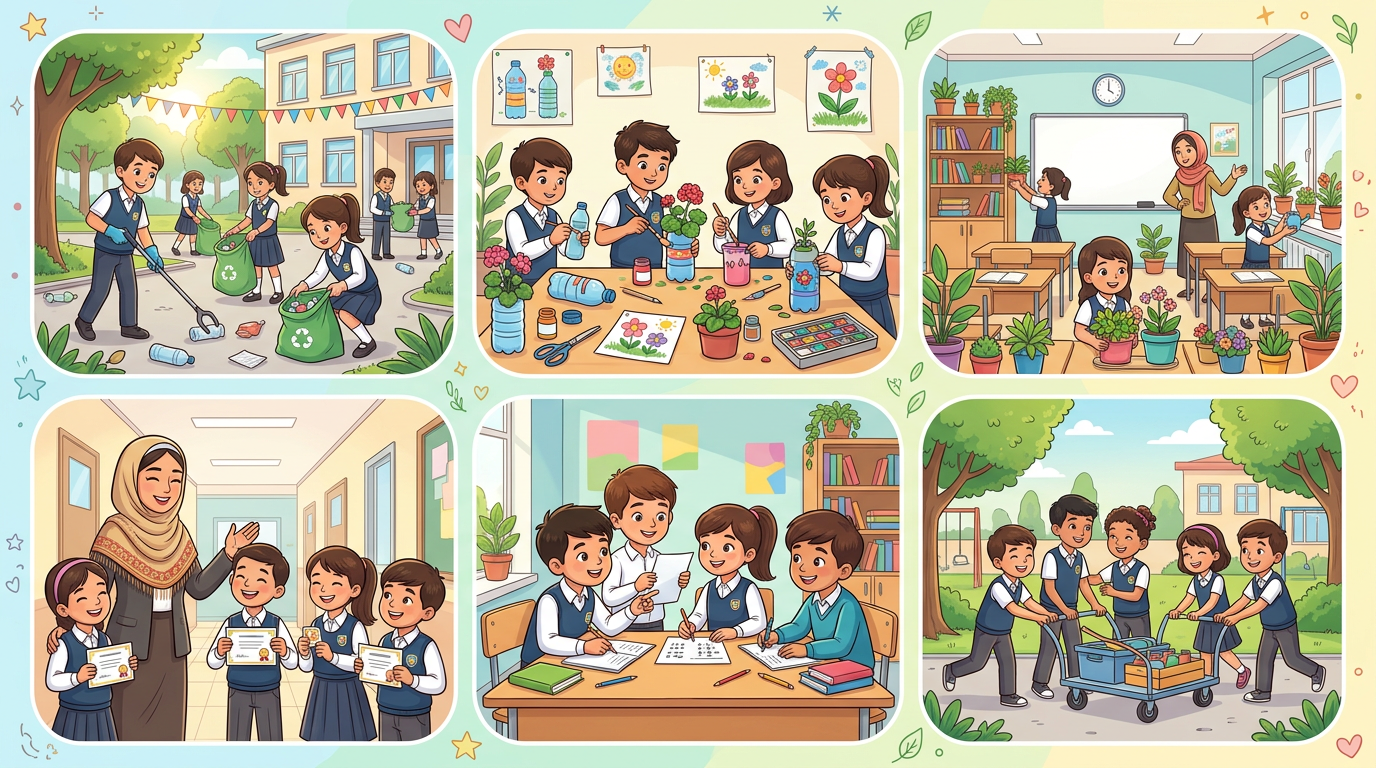 School children doing good deeds