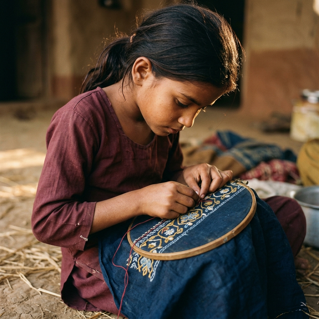 Young rural girl working on craft
