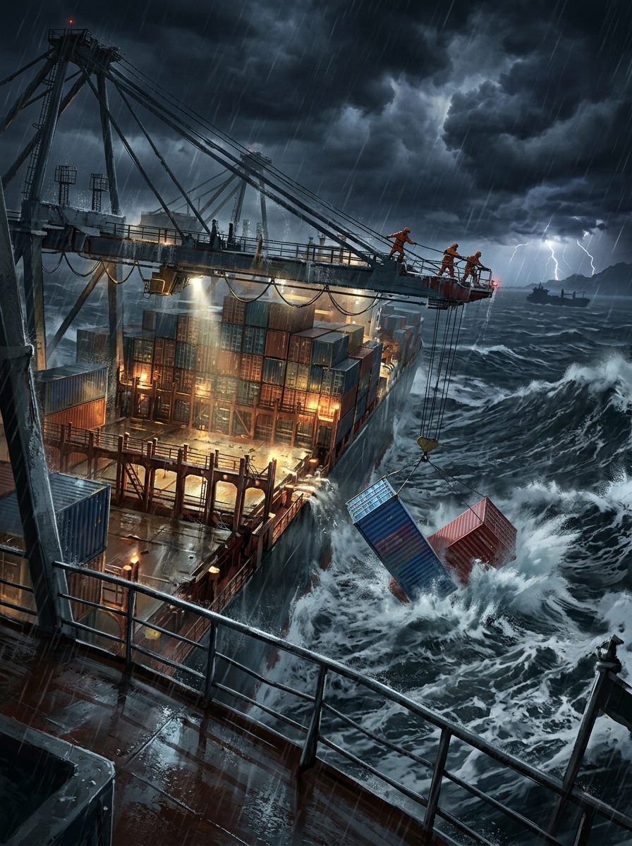 Ship jettisoning containers